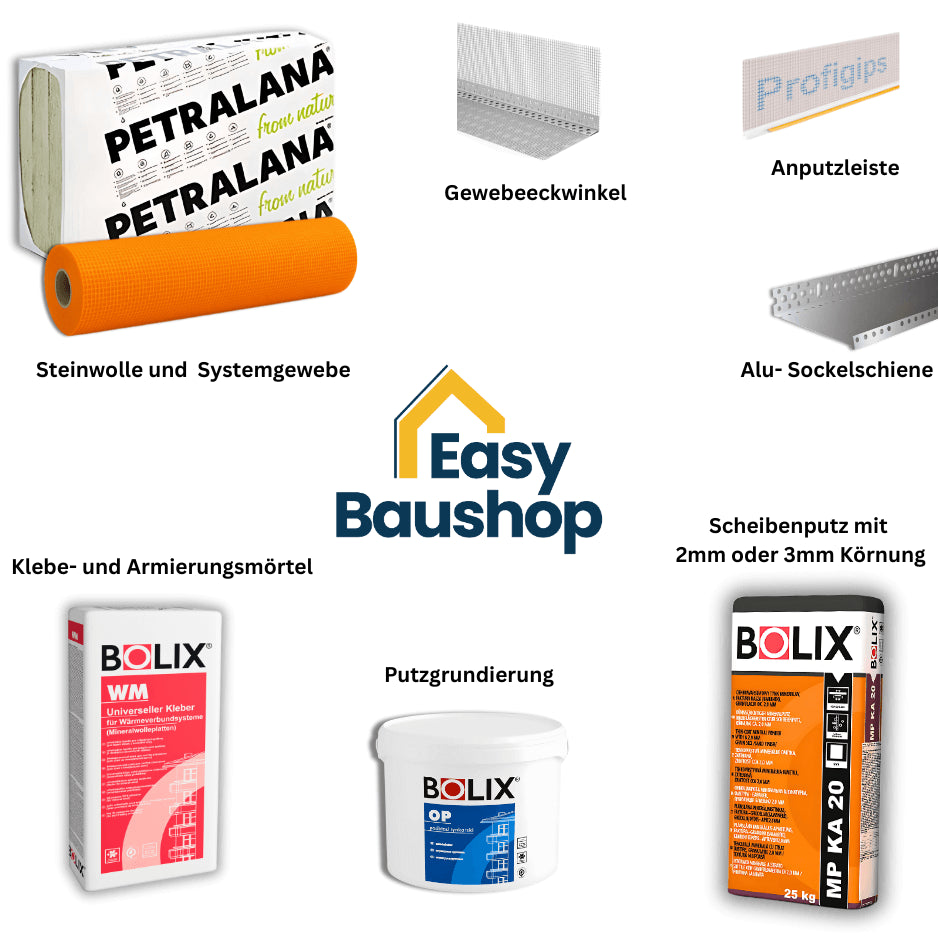WDVS Steinwolle 034 Komplettpaket – Petralana - A1 Fassadendämmung 200–400 m² | ETA-geprüft